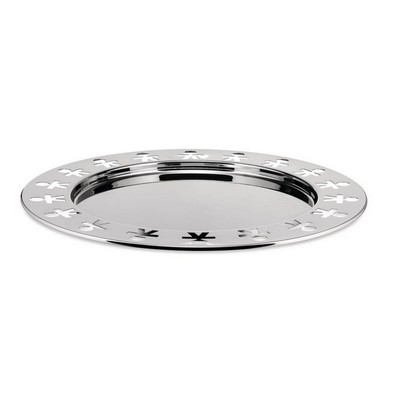 ALESSI Alessi-Girotondo Round tray with perforated edge in polished 18/10 stainless steel